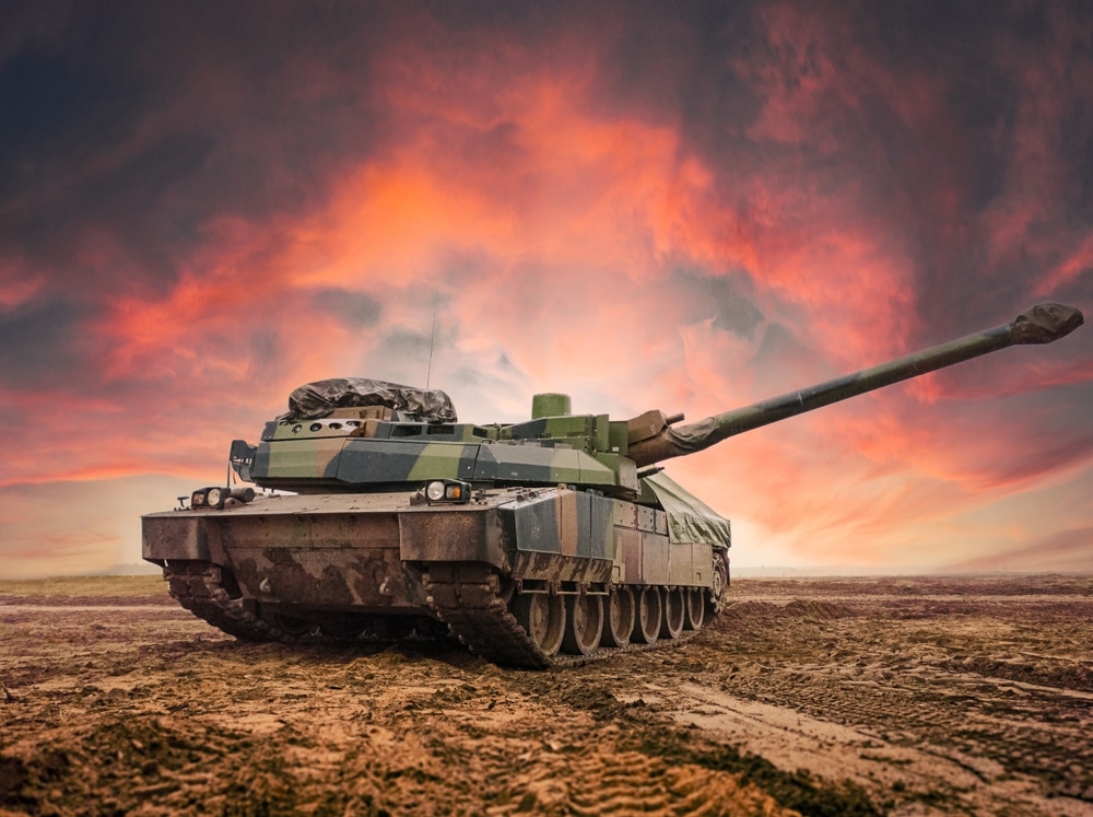 Military tank in field